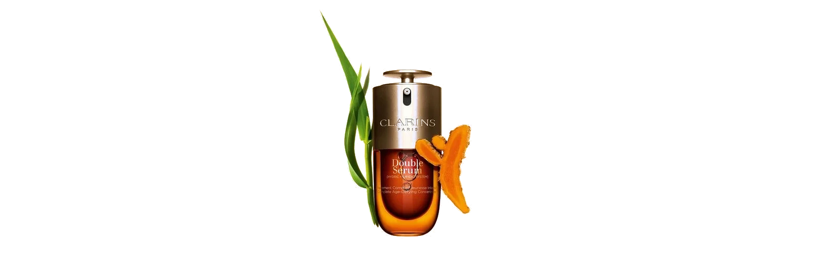 Clarins Double Serum with a giant Provençal reed and turmeric root: the campaign's product